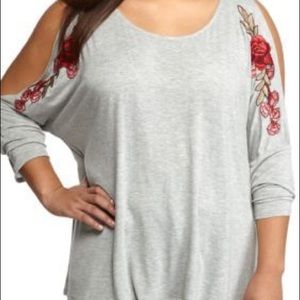 True Craft Floral Patch Cold Shoulder Knit Top